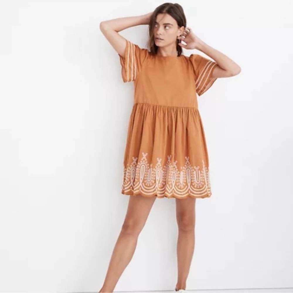 Women’s Madewell Embroidered Eyelet Puff-Sleeve Mini Dress